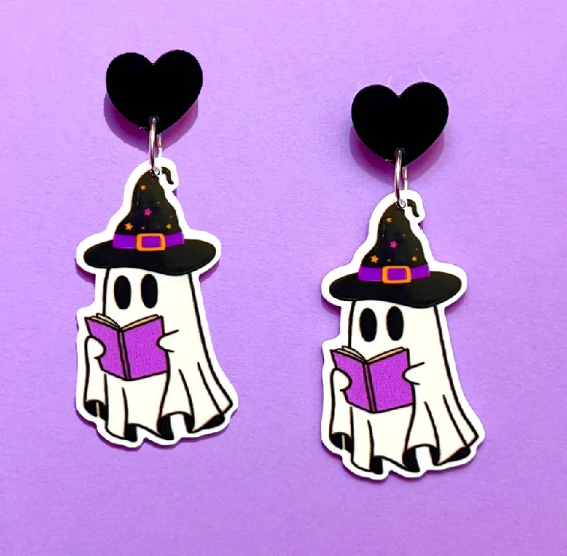 Drop earrings with modern abstract shapes and unconventional designs for fashion-forward wearers -Witchy Ghost Reader Drop Earrings