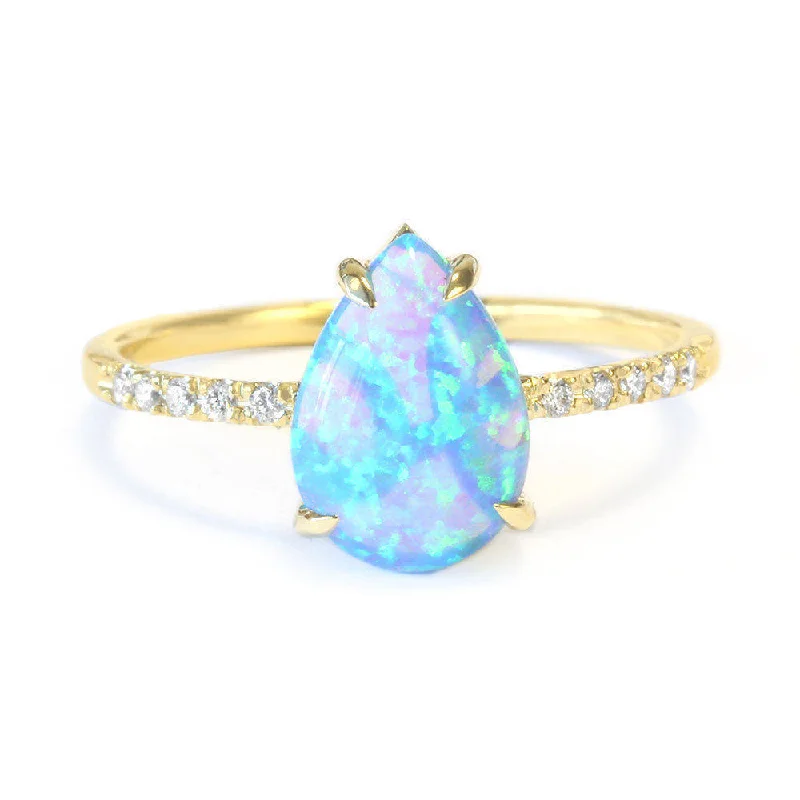 Personalized gemstone rings engraved with initials felt so special-Pear Opal & Diamonds Ring XO