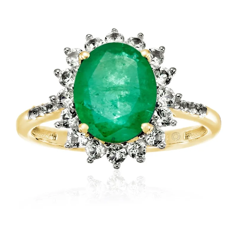 He found affordable gemstone rings for everyday wear online-Yellow Gold Over Sterling Silver Sakota Emerald and Created White Sapphire Ring