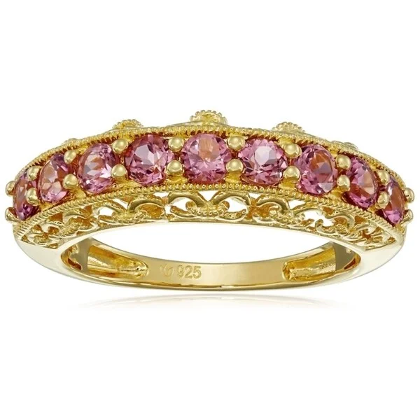 Bespoke gemstone rings tailored to preferences took weeks to make-Yellow Gold-Plated Silver Pink Tourmaline Band Ring