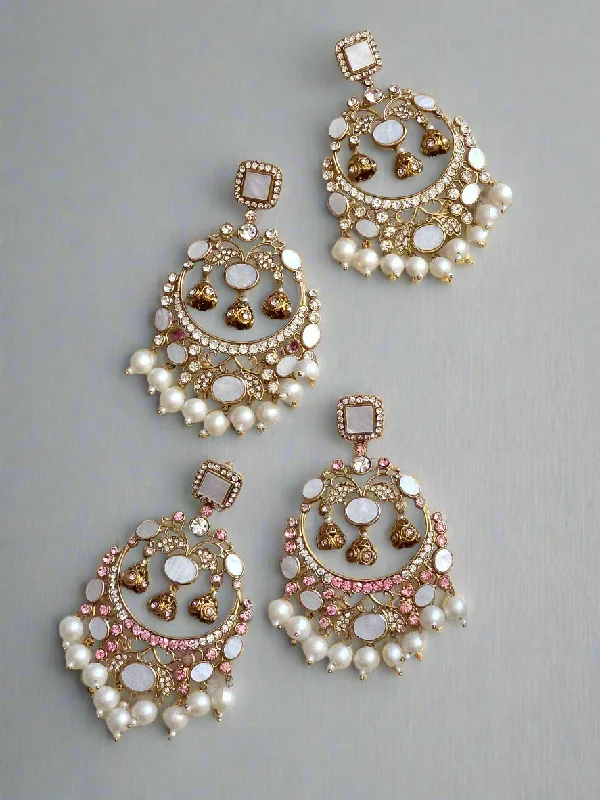 Handmade drop earrings with artisan touches for an exclusive and one-of-a-kind look -Zarnab Golden Pearl Chandbali Earrings